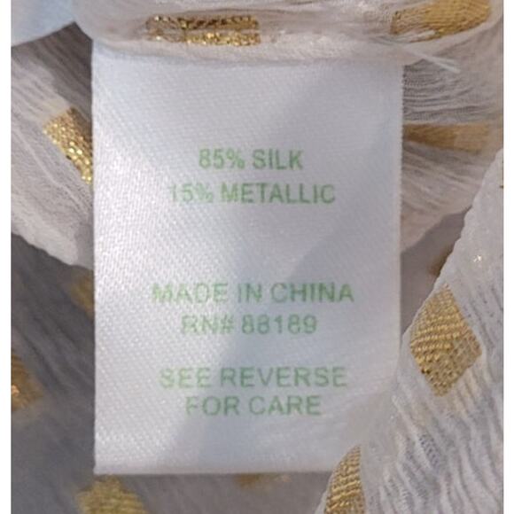 Lilly Pulitzer Colby Top XS White Silk Metallic Gold Crinkle-Clip EUC - Picture 6 of 8